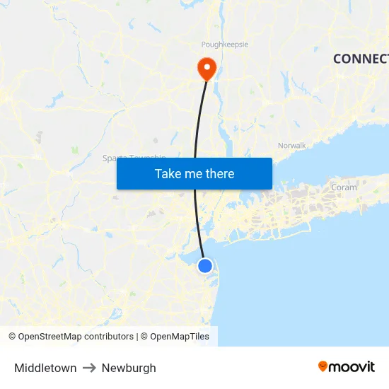 Middletown to Newburgh map