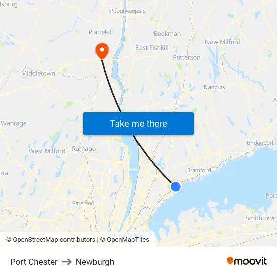 Port Chester to Newburgh map
