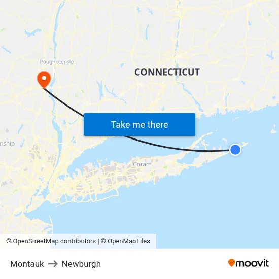 Montauk to Newburgh map