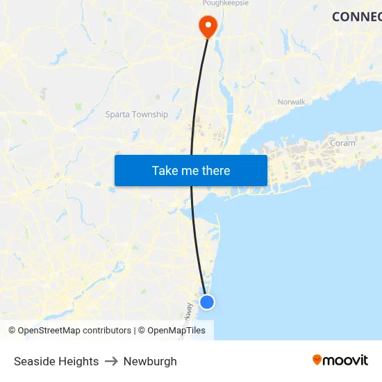 Seaside Heights to Newburgh map