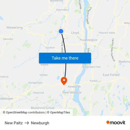 New Paltz to Newburgh map