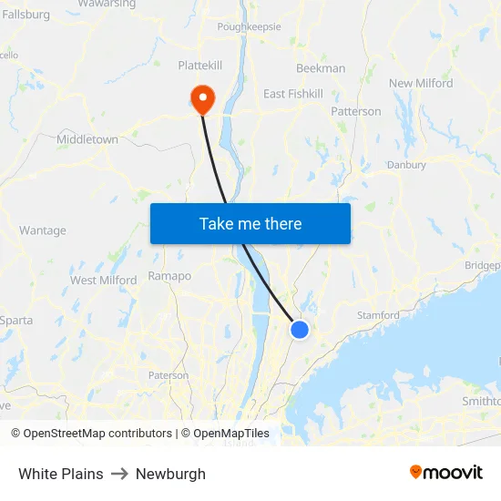 White Plains to Newburgh map