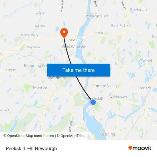 Peekskill to Newburgh map