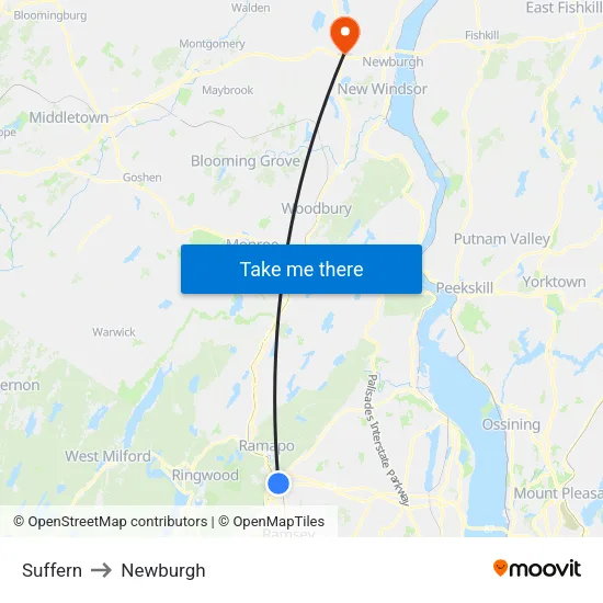 Suffern to Newburgh map