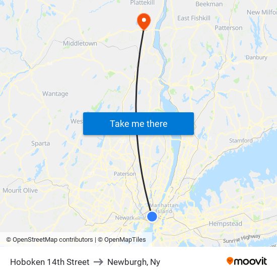 Hoboken 14th Street to Newburgh, Ny map