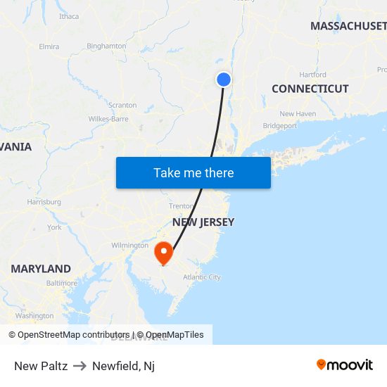 New Paltz to Newfield, Nj map