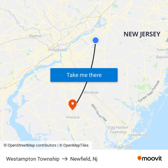 Westampton Township to Newfield, Nj map