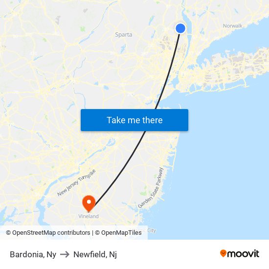 Bardonia, Ny to Newfield, Nj map