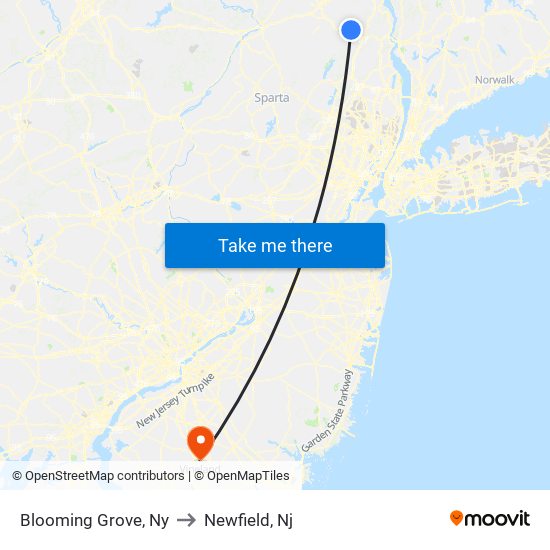 Blooming Grove, Ny to Newfield, Nj map