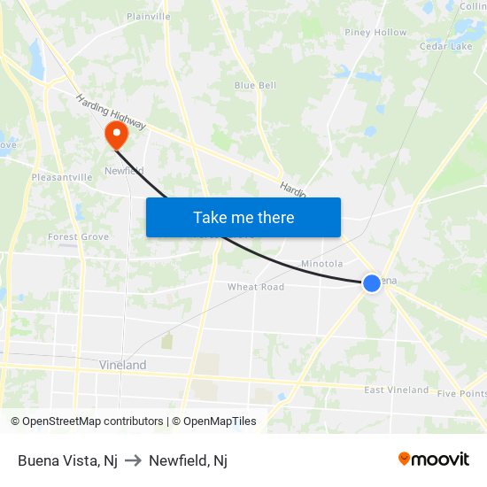 Buena Vista, Nj to Newfield, Nj map