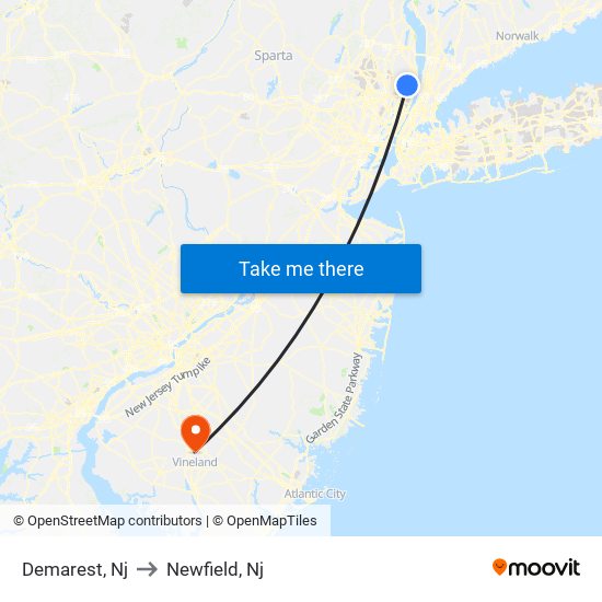 Demarest, Nj to Newfield, Nj map