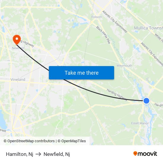 Hamilton, Nj to Newfield, Nj map