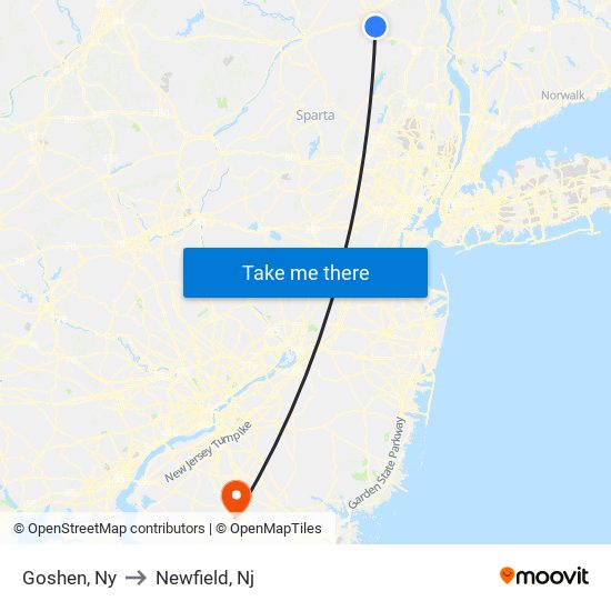 Goshen, Ny to Newfield, Nj map