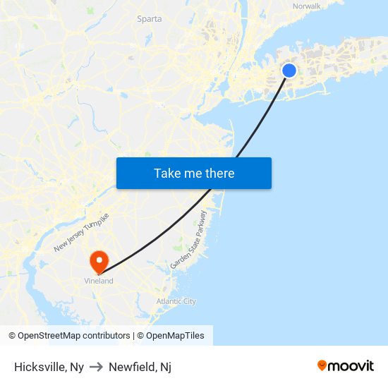 Hicksville, Ny to Newfield, Nj map