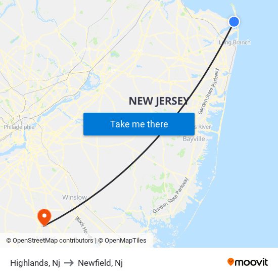 Highlands, Nj to Newfield, Nj map