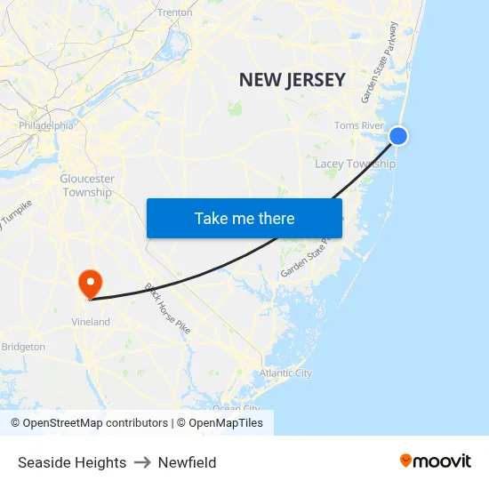 Seaside Heights to Newfield map