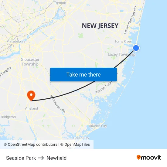 Seaside Park to Newfield map