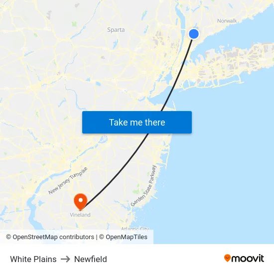 White Plains to Newfield map