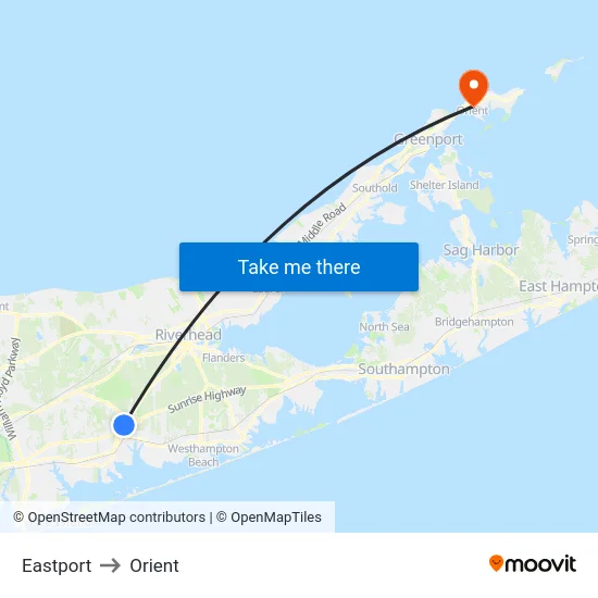 Eastport to Orient map