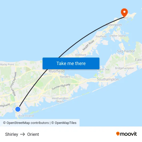 Shirley to Orient map