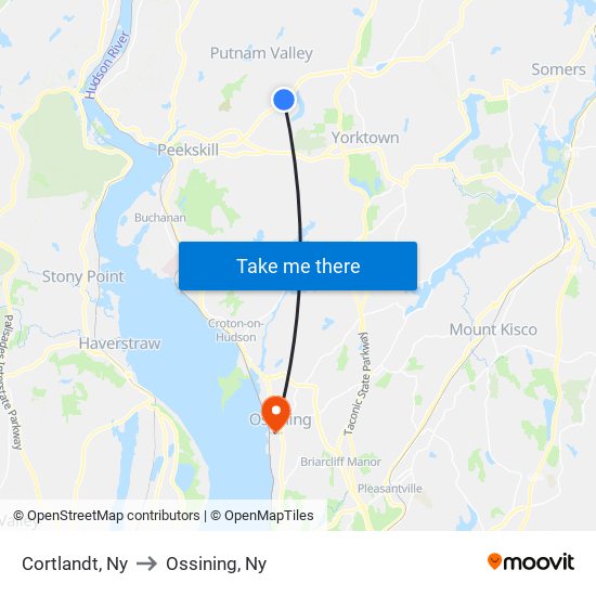 Cortlandt, Ny to Ossining, Ny map