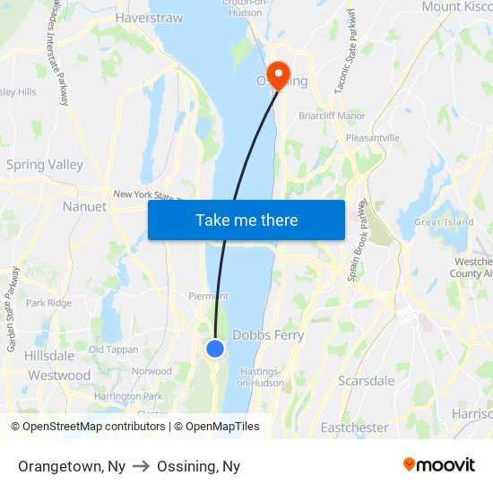 Orangetown, Ny to Ossining, Ny map