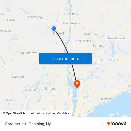 Gardiner to Ossining, Ny map