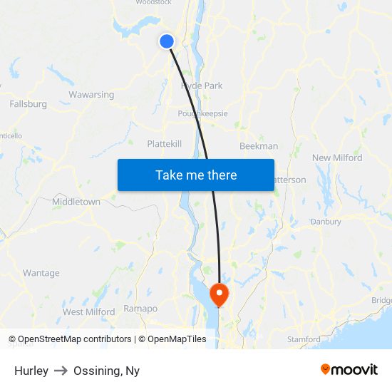 Hurley to Ossining, Ny map