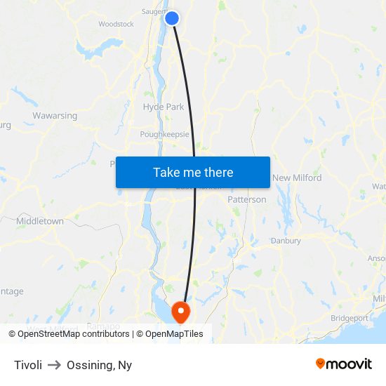 Tivoli to Ossining, Ny map