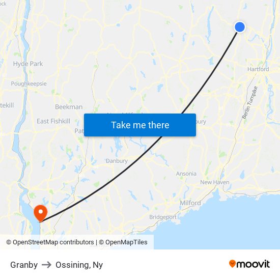 Granby to Ossining, Ny map