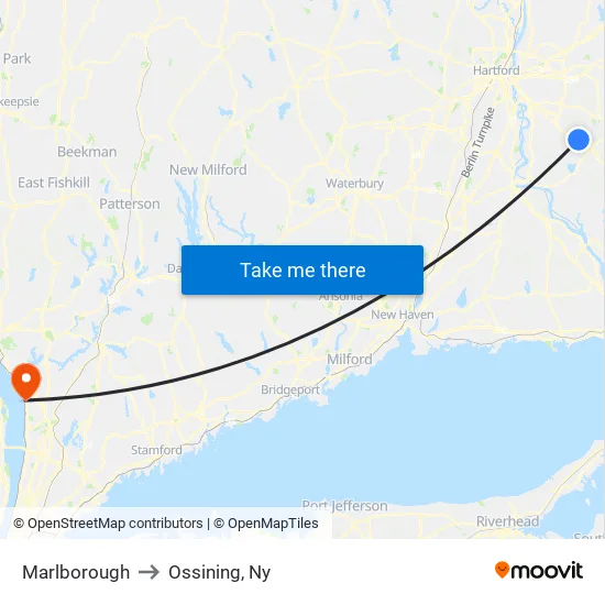 Marlborough to Ossining, Ny map