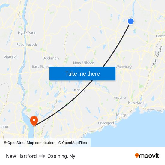 New Hartford to Ossining, Ny map