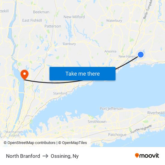 North Branford to Ossining, Ny map