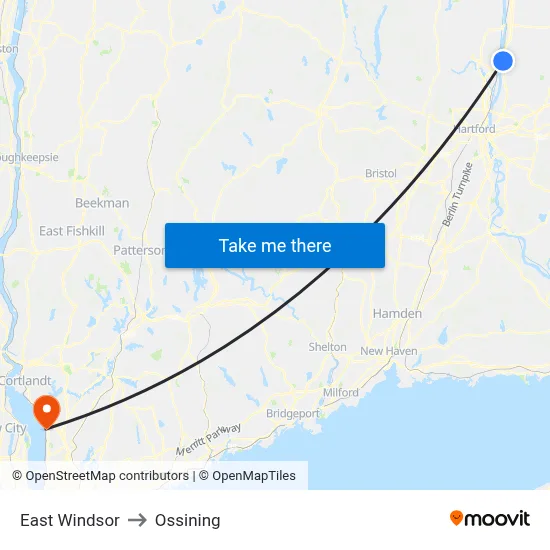 East Windsor to Ossining map