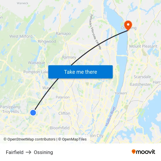 Fairfield to Ossining map