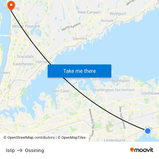Islip to Ossining map