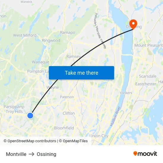 Montville to Ossining map