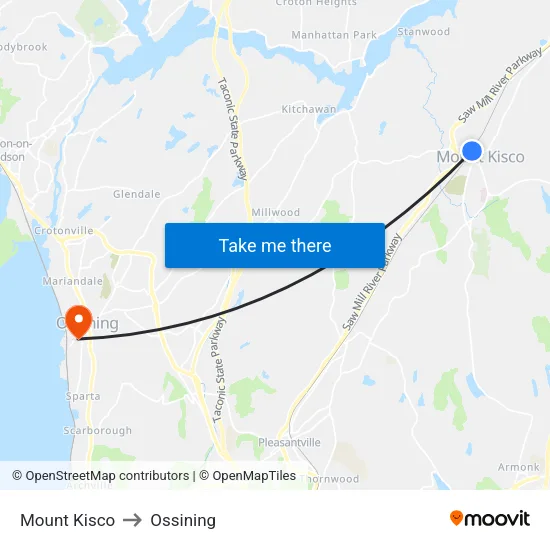 Mount Kisco to Ossining map
