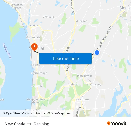 New Castle to Ossining map