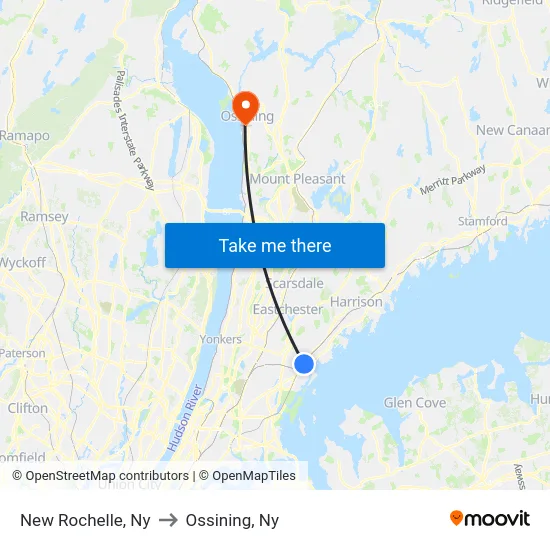 New Rochelle to Ossining, Ny map