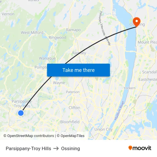 Parsippany-Troy Hills to Ossining map