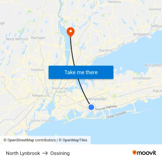 North Lynbrook to Ossining map