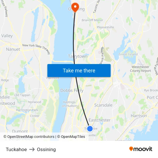 Tuckahoe to Ossining map