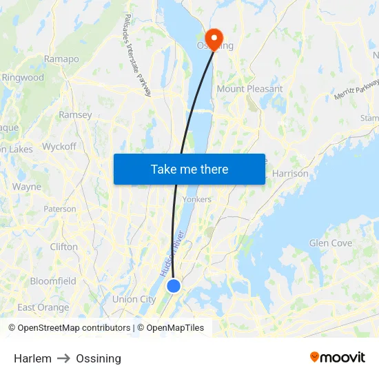 Harlem to Ossining map