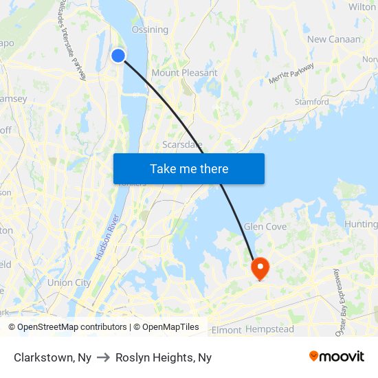 Clarkstown, Ny to Roslyn Heights, Ny map