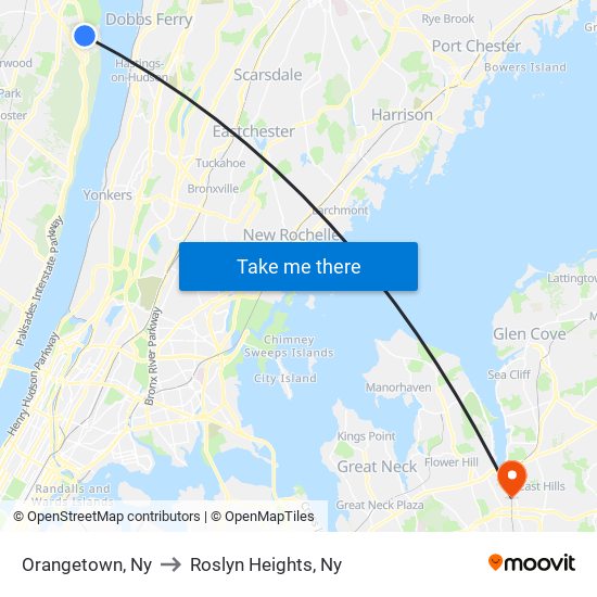 Orangetown, Ny to Roslyn Heights, Ny map