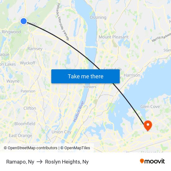 Ramapo, Ny to Roslyn Heights, Ny map