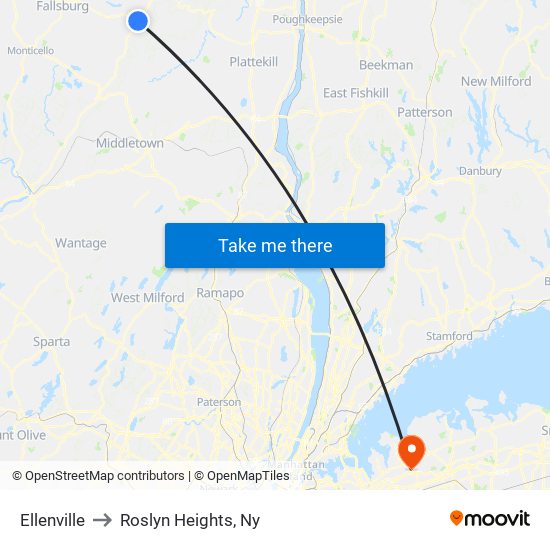 Ellenville to Roslyn Heights, Ny map