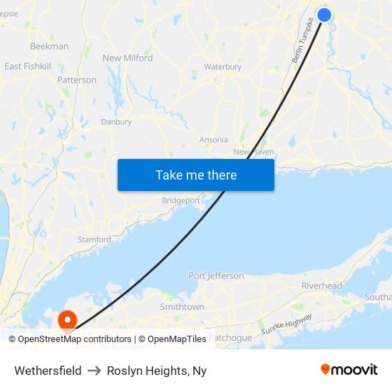 Wethersfield to Roslyn Heights, Ny map