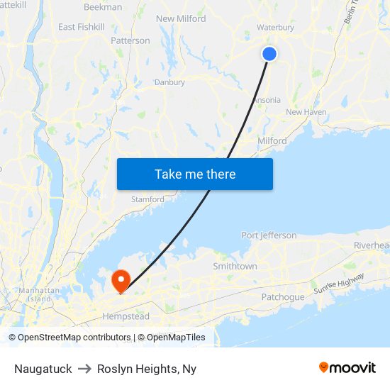 Naugatuck to Roslyn Heights, Ny map